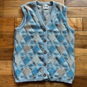 Vtg 70s Devon 3D argyle button up cardigan vest